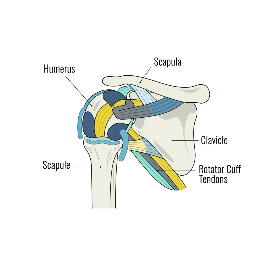 a diagram of the shoulder anatomy, with a focus on the rotator cuff tendon.